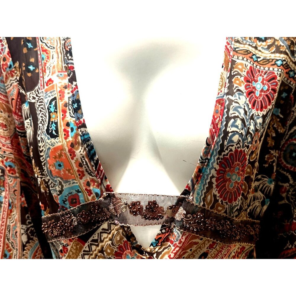 Mix It Paisley Print Deep V Neck Medium Boho Chic Patchwork Empire Waist Trim - Picture 6 of 15